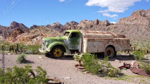 Nelson, Nevada - April 15, 2024: Corroded vintage International water delivery truck, front view