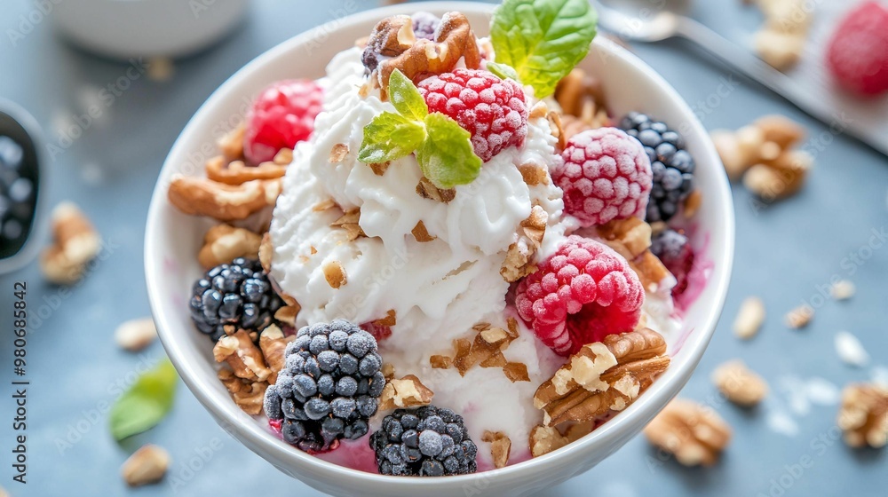 Vegan Ice Cream Sundae with Nuts and Berries Vegan Ice Cream Sundae with Nuts and Berries