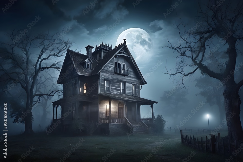 Dark Abandoned Haunted House at Night with a Full Moon and Mysterious Vibes for Horror and Thriller Scenes Dark Abandoned Haunted House at Night with a Full Moon and Mysterious Vibes for Horror and Thriller Scenes
