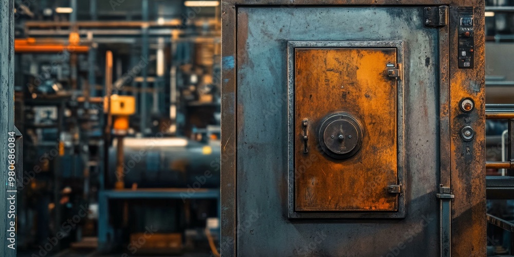 Rusty metal door with a round knob. Rusty metal door with a round knob.