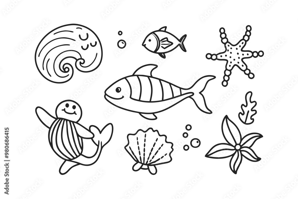 Set of shark Cartoon characters for illustration Black and white style Vector illustration of a cute Guppy doodle for kids colouring page Set of shark Cartoon characters for illustration Black and white style Vector illustration of a cute Guppy doodle for kids colouring page