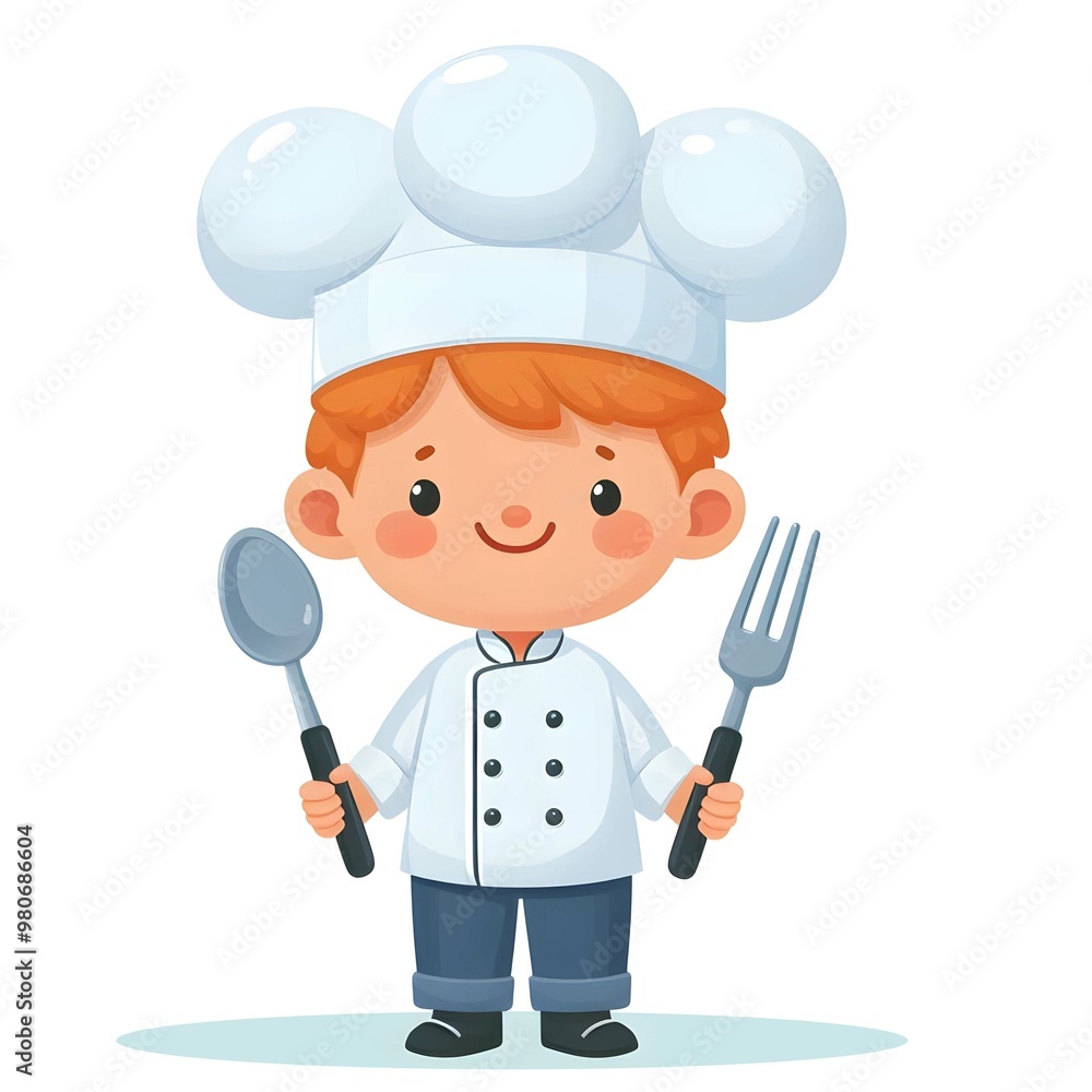 Isolated flat-style illustration of cute chef on wite background. Isolated flat-style illustration of cute chef on wite background.
