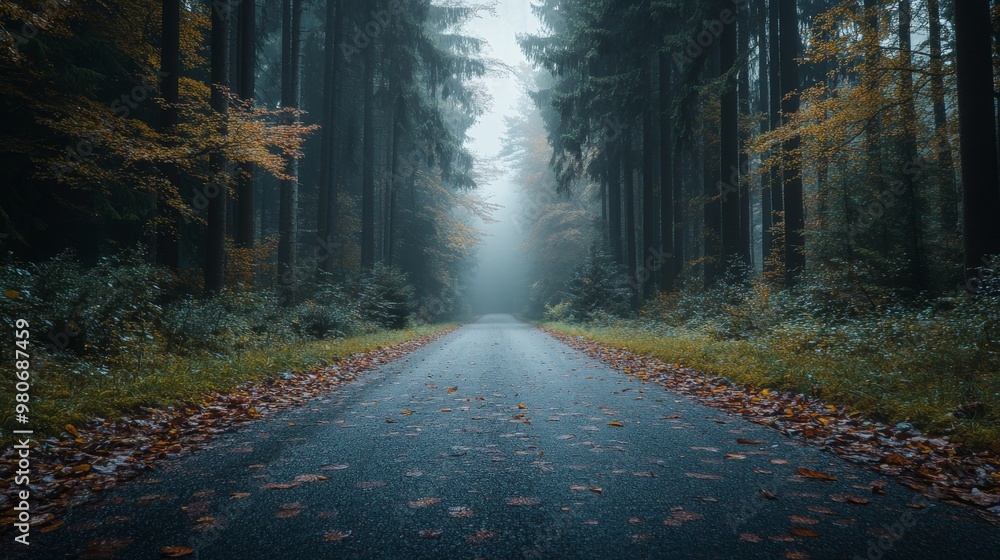 Fototapeta premium Enigmatic Forest Road: A Journey Through Lush Foliage