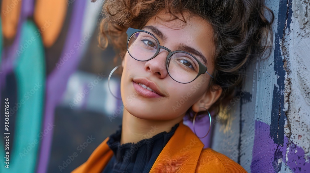 Young woman in glasses smiles at camera Young woman in glasses smiles at camera