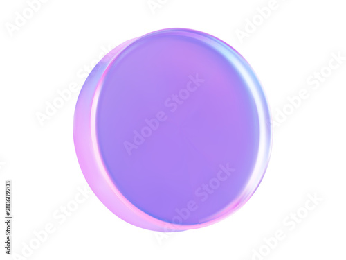3D holographic glass circle in soft pastel tones. This element can be used as a stylish podium for beauty or tech products, or as a representation of futuristic coins for digital projects.