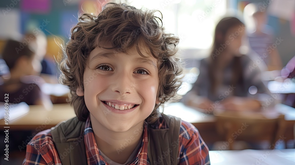 Smiling Young Boy in Classroom. Smiling Young Boy in Classroom.