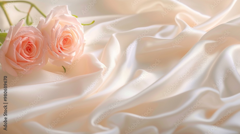 Pink Roses on Silk Fabric: Elegant Floral Background Pink Roses on Silk Fabric: Elegant Floral Background