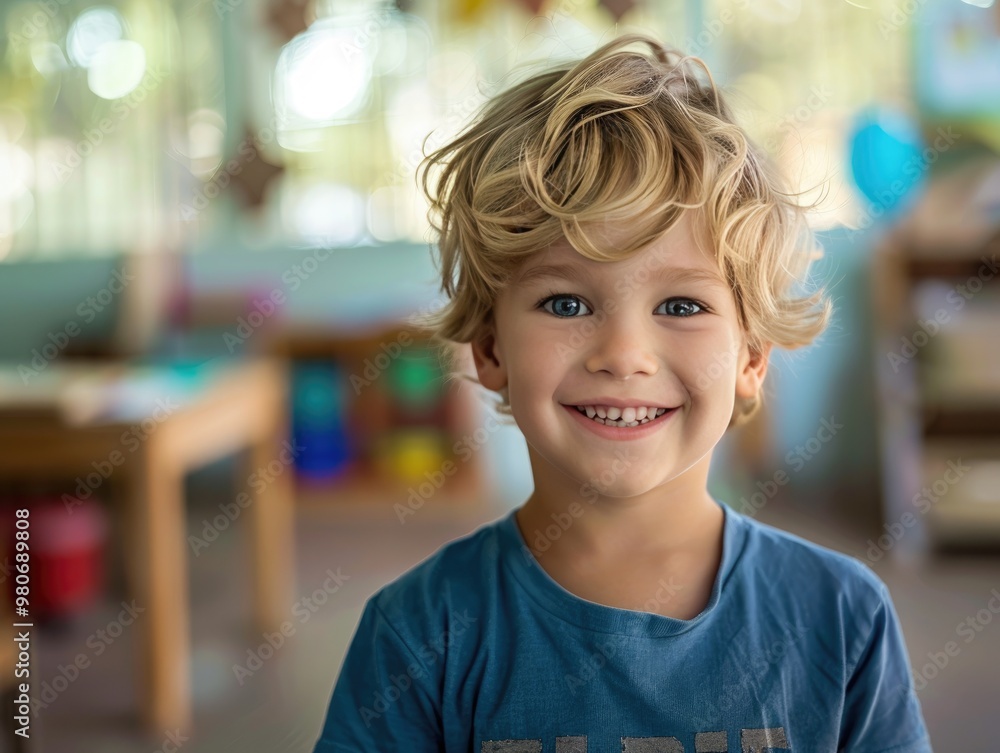 Smiling Young Boy in Classroom. Smiling Young Boy in Classroom.