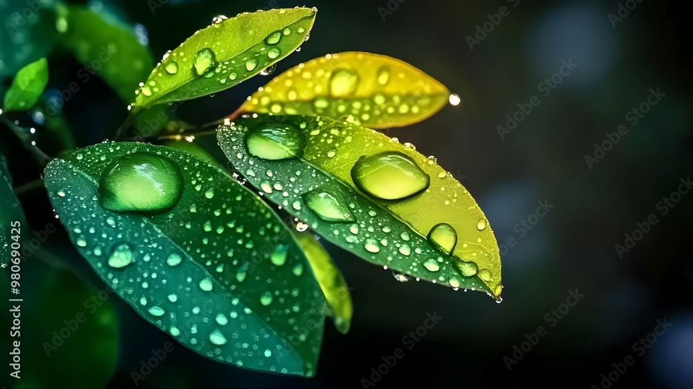 Optimistic Nature: Dew-Kissed Leaf with Bright Future Optimistic Nature: Dew-Kissed Leaf with Bright Future