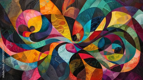 Abstract Art with Intertwining Shapes and Vibrant Colors