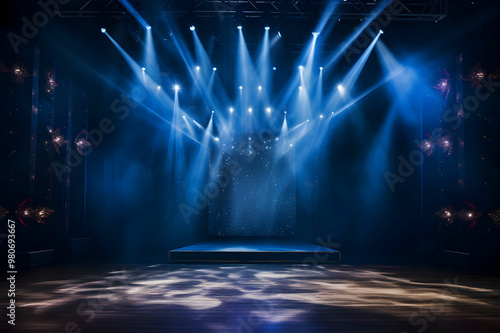 Stage with illuminated spotlights