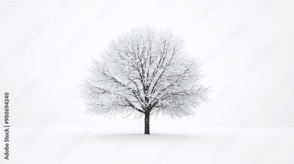 Solitary Snow Covered Tree Minimal Landscape Solitary Snow Covered Tree Minimal Landscape