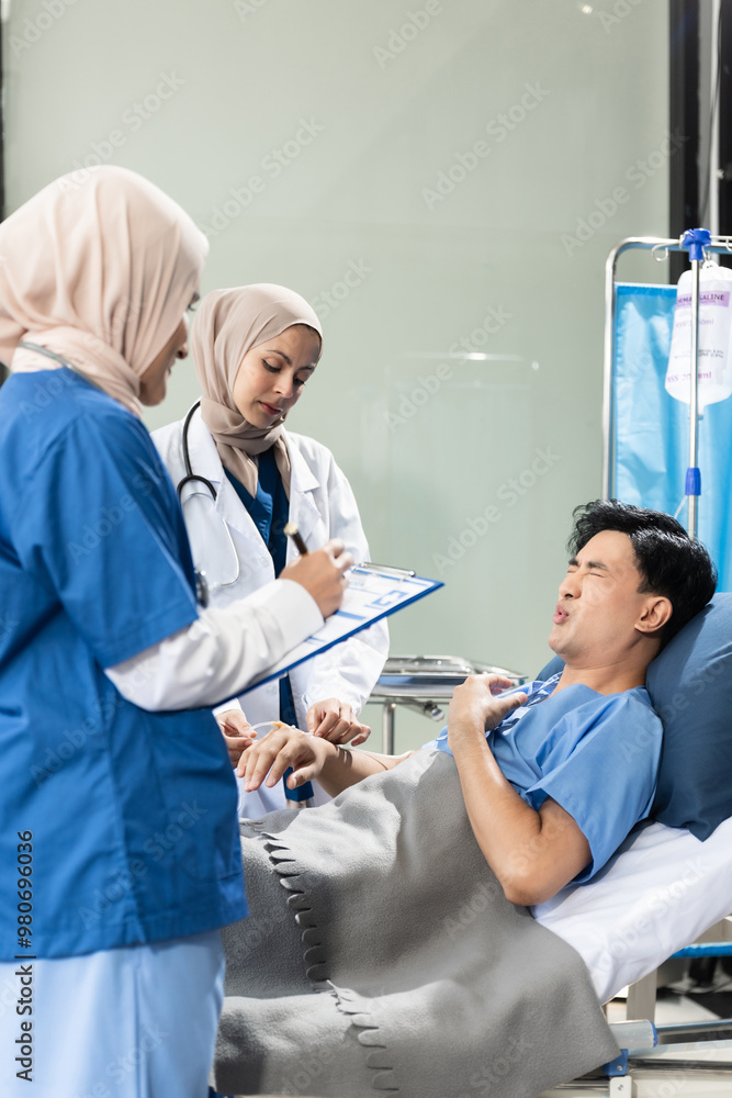 Doctor treatment patients in hospital room. Medical professionals help treat Sick people. Physical examination or flu. Concept Health care and Social Security Doctor treatment patients in hospital room. Medical professionals help treat Sick people. Physical examination or flu. Concept Health care and Social Security