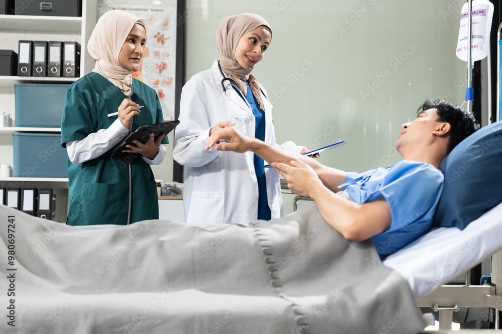 Doctor treatment patients in hospital room. Medical professionals help treat Sick people. Physical examination or flu. Concept Health care and Social Security Doctor treatment patients in hospital room. Medical professionals help treat Sick people. Physical examination or flu. Concept Health care and Social Security