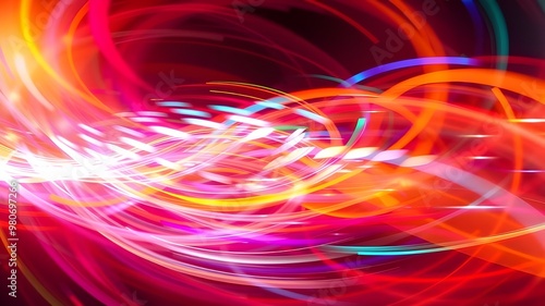 a swirling vortex of light and color, with flowing streaks of warm and cool tones blending into an energetic, dynamic spiral pattern.