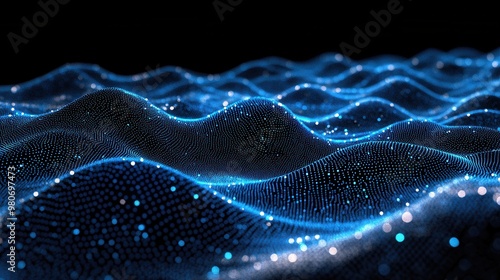 3D rendering technology background abstract wave curve particle art illustration