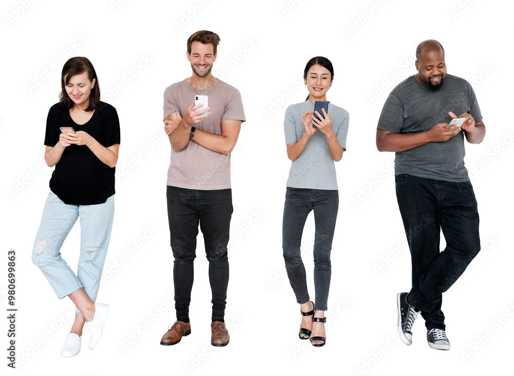 Fototapeta premium People using phones png element, transparent background