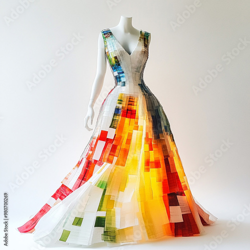 Dress made from recycled clothing. Pollution of fast fashion.
