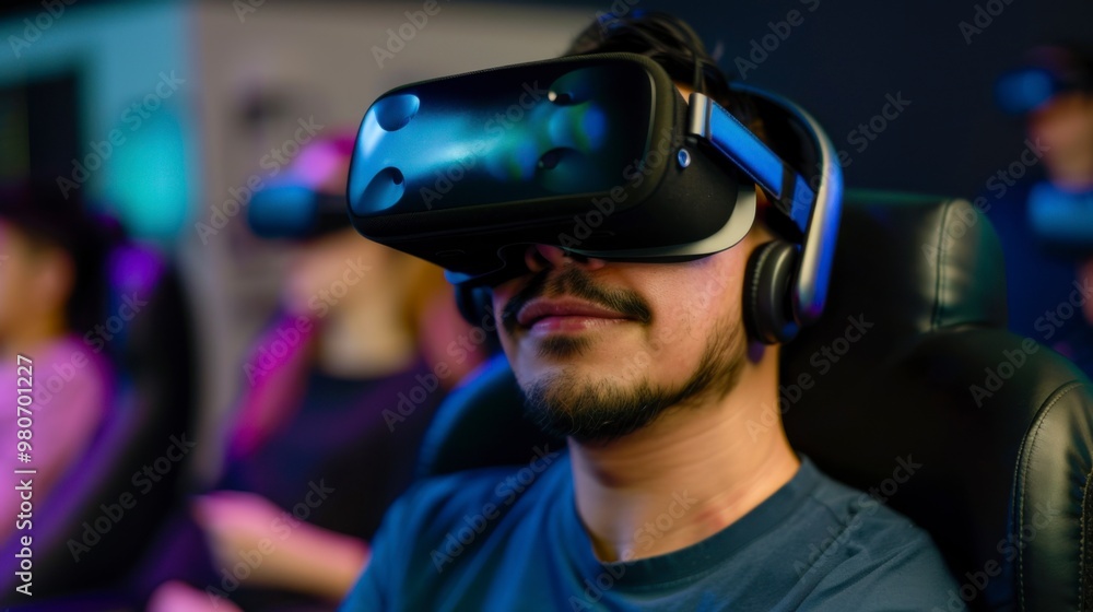 Man Enjoying Virtual Reality Experience Man Enjoying Virtual Reality Experience