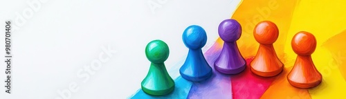 Pieces flat design, top view, in a strategy board game theme, water color, colored pastel