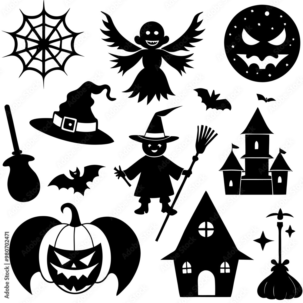 Collection set of halloween icons symbol. Silhouettes flat design, Vector illustration Collection set of halloween icons symbol. Silhouettes flat design, Vector illustration