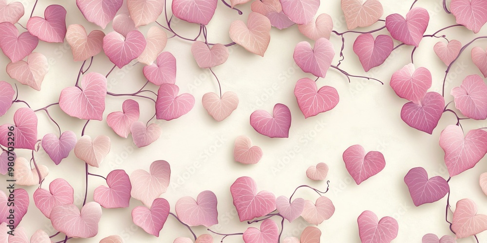 Pink heart-shaped leaves on a white background. Pink heart-shaped leaves on a white background.