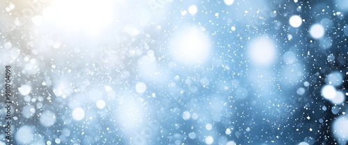 Magical winter snowfall scene with bokeh lights