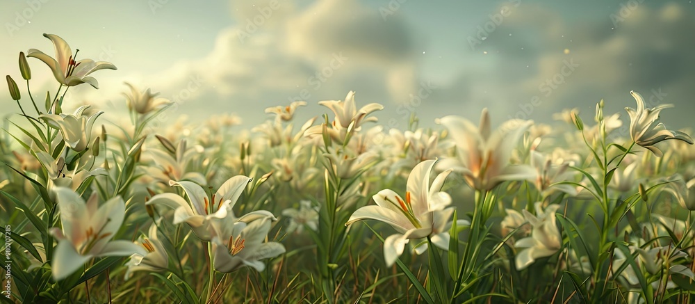Obraz premium Beautiful lilies in a field with ample copy space image