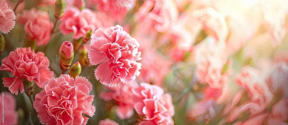 Close up image of pink carnation flowers in a garden with copy space image Close up image of pink carnation flowers in a garden with copy space image