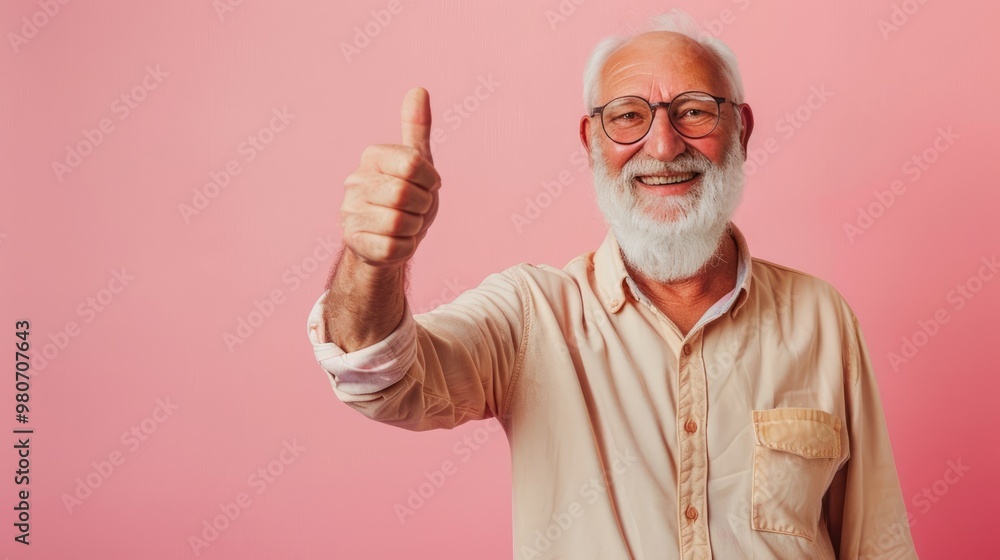 Smiling Man Giving Thumbs Up, on a solid color background. Smiling Man Giving Thumbs Up, on a solid color background.