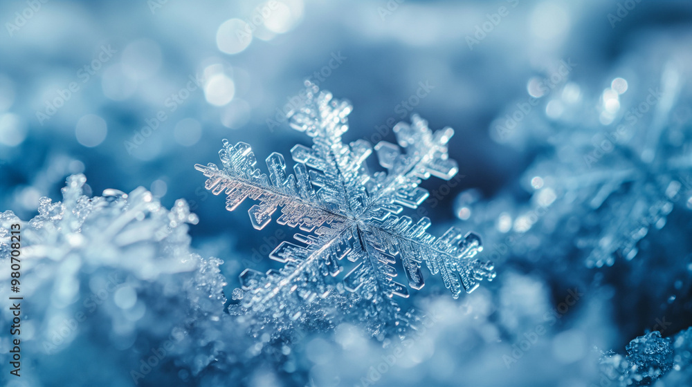 Delicate snowflake on soft winter snow, serene backdrop, winter background. Generative AI Delicate snowflake on soft winter snow, serene backdrop, winter background. Generative AI