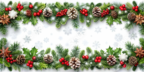 Festive Holiday Border with Snowflakes and Holly Wreath - Perfect for Winter Banners and Copy Space Highlights