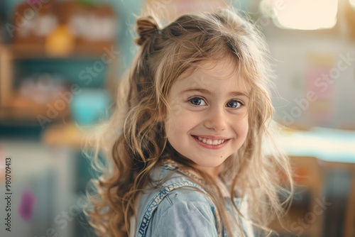 Smiling little girl in classroom.