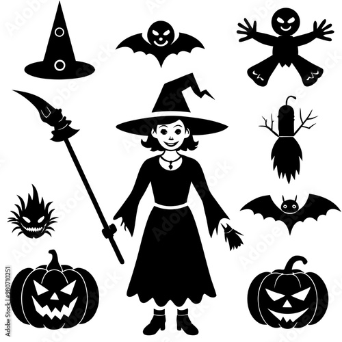 Collection set of halloween icons symbol. Silhouettes flat design, Vector illustration