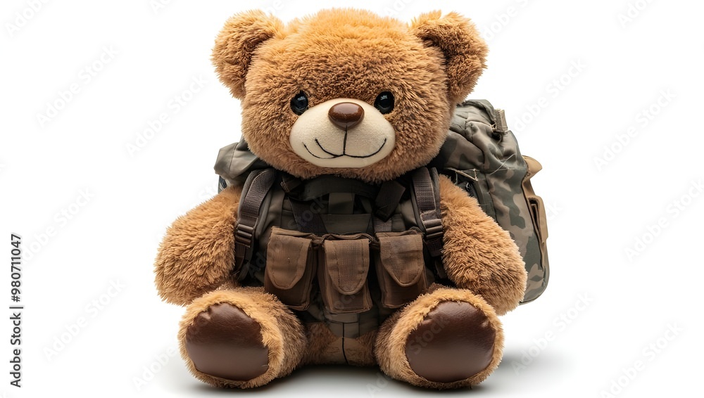 a stuffed bear with a backpack
a stuffed bear with a backpack