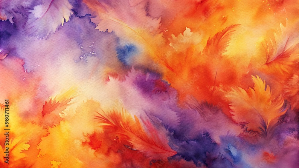 Vibrant orange and purple hues blend in abstract watercolor strokes, creating a mesmerizing background with soft, feathery textures and subtle color gradations. Vibrant orange and purple hues blend in abstract watercolor strokes, creating a mesmerizing background with soft, feathery textures and subtle color gradations.