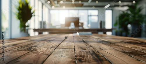 Wallpaper Mural Modern office setting with a blurred background behind a wooden table top perfect for showcasing office products in a copy space image Torontodigital.ca
