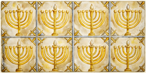 Seamless Watercolor Tile Pattern of Eco-Friendly Hanukkah Gelt | Biodegradable Materials for Modern Zero Waste Holiday Design photo