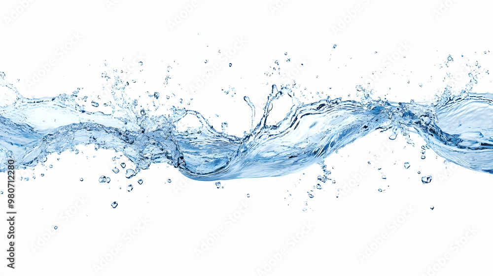 Water Splashing and Creating a Wave Pattern on a White Background Water Splashing and Creating a Wave Pattern on a White Background