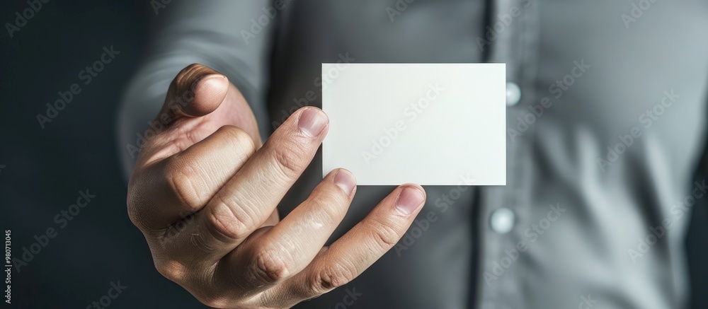 Obraz premium Hand holding a blank business card mockup in pocket suitable for presentations and marketing with copy space image