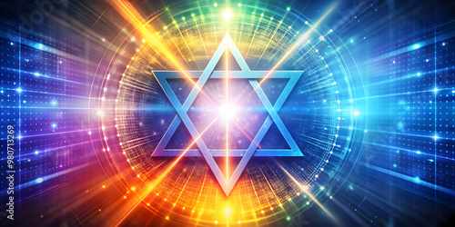 Wallpaper Mural Vibrant Flat Abstract Glowing Star of David with Colorful Digital Background - Symbolizing Light and Spirituality for Hanukkah Promotions Torontodigital.ca