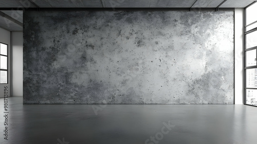 Fototapeta Naklejka Na Ścianę i Meble -  A 3D rendering of a minimalist empty interior space with a concrete wall and a window