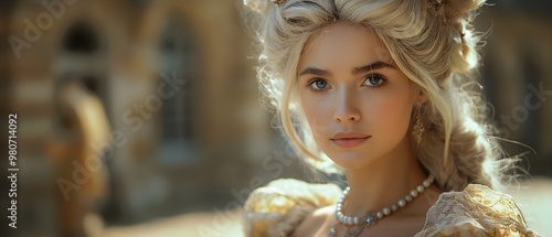 A Girl With A Hairstyle And Clothes From The 19th Century.  Illustration On The Theme Of History, Fashion, Cinema And Man. Generative AI