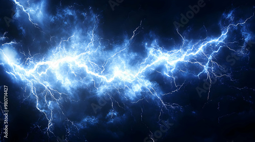 Abstract Blue Lightning Bolts Flashing Through Dark Sky - A  3D Digital Illustration with a Realistic Effect for Use As a Dynamic Background or Wallpaper
