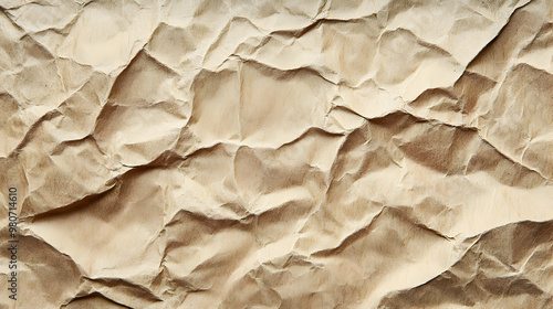 Abstract Crumpled Brown Paper Texture Background with Wrinkles and Creases, Perfect for Design Projects