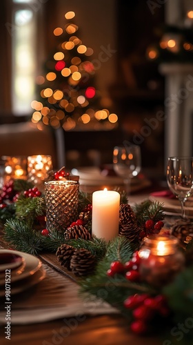 Closeup of a Christmas Table with Minimalistic Rustic Decor