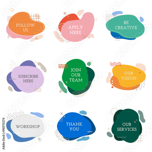 Abstract shape png sticker, colorful badge collection