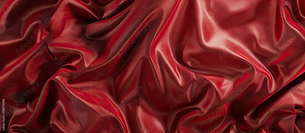Fototapeta premium Top view copy space image of crumpled red silk fabric in the background