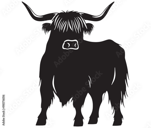 Illustration of a bull Highland cow silhouette vector