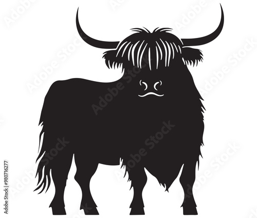 Illustration of a bull Highland cow silhouette vector